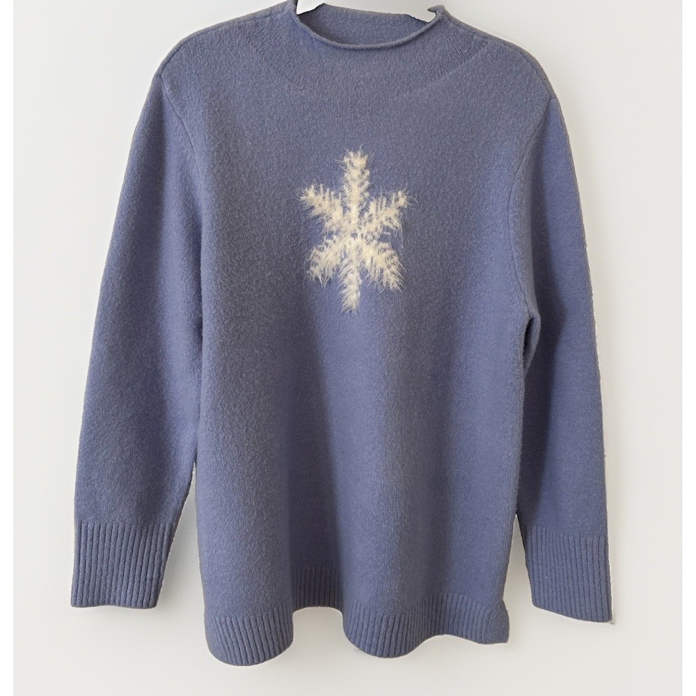 Appleseeds Womens Snowflake Sweater Mock Neck Blue A46328 Thick Cozy Knit L